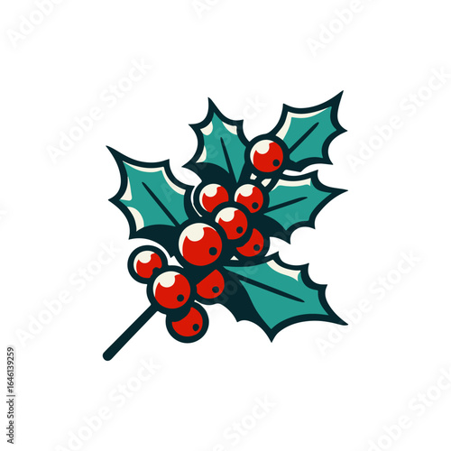Vibrant holly branch with red berries and green leaves, symbolizing winter festivities and cheer