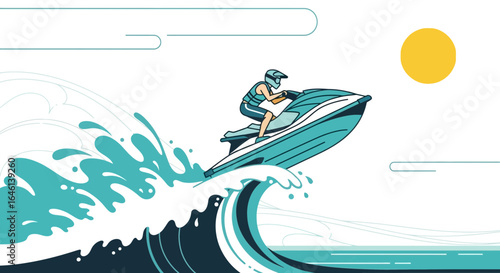 Jet Skiing Adventure On Waves Sunny Day Leisure Summer Fun Holiday