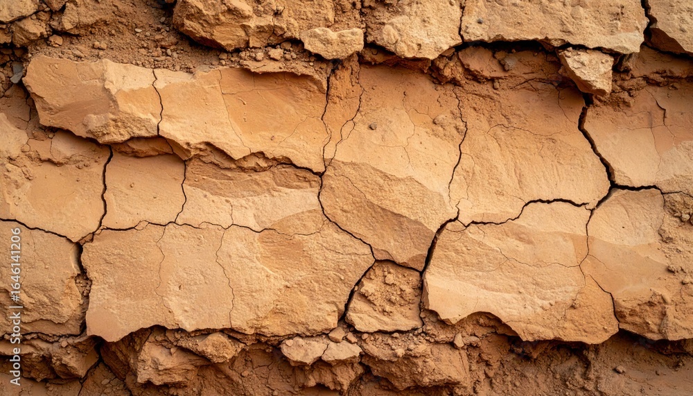 Fototapeta premium Close Up Of Detailed Cracked Clay Wall Texture Showing Natural Brown Layered Tones
