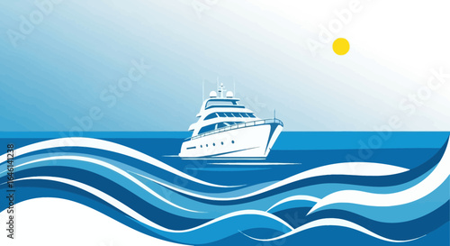 Luxury Yacht Floating On Wavy Sea During A Bright Sunny Day Vacation Concept