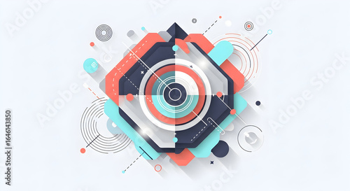 Futuristic abstract technology vector illustration featuring a complex geometric composition with circles and lines.