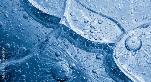 Close up of blue ice with many small bubbles abstract