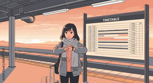 young woman waiting for train