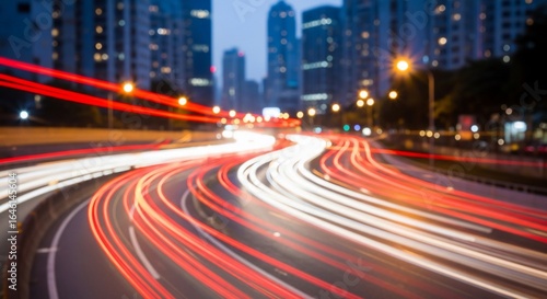 City lights streak through urban night