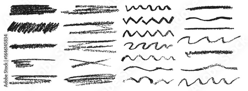 Chalk underlines, crayon scribble brush, line and shape. Crayon scribble line and stroke. Chalk pencil elements in grunge style
