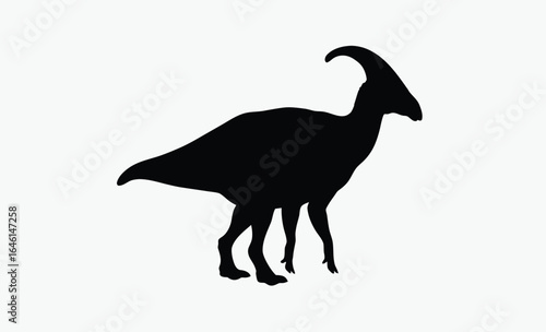 Parasaurolophus silhouette, prehistoric dinosaur vector, Parasaurilophus. Ornithischian dinosaur. Monochrome vector illustration of silhouette of prehistoric creature parasaurolophus isolated on white