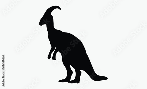 Parasaurolophus silhouette, prehistoric dinosaur vector, Parasaurilophus. Ornithischian dinosaur. Monochrome vector illustration of silhouette of prehistoric creature parasaurolophus isolated on white