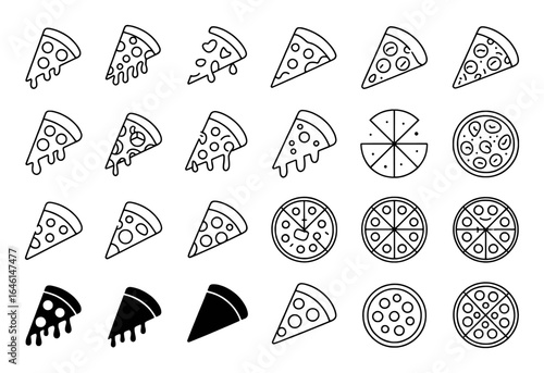 Pizza slice and whole pizza icons food italian