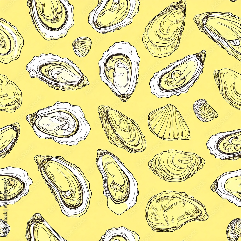 Oyster shell pattern on yellow