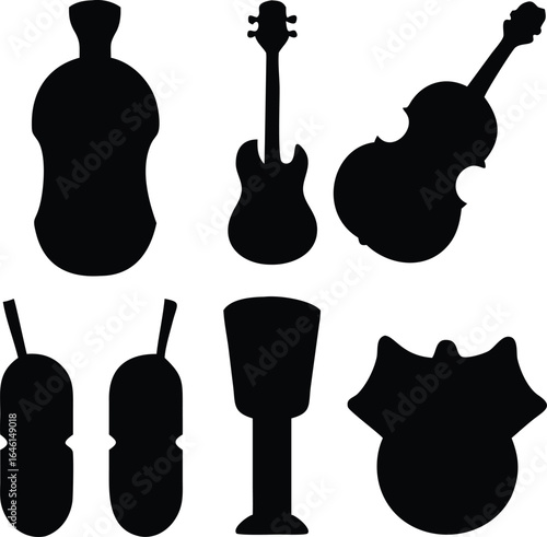 Silhouette Symphony A Collection of Musical Instruments and Objects Artistically Rendered in Black and White with a Focus on Shape