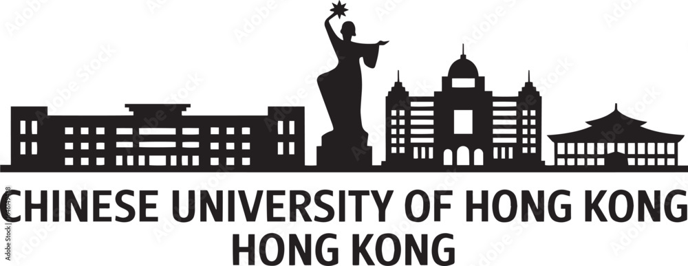 Obraz premium Chinese University of Hong Kong Skyline Silhouette Vector Illustration Landmark