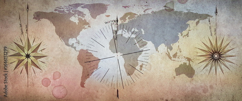 Fototapeta Naklejka Na Ścianę i Meble -  Old map of the world on a old parchment background. Vintage style. Elements of this Image Furnished by NASA.