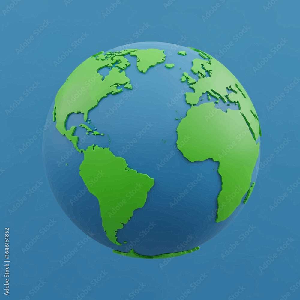 Naklejka premium A stylized globe showing continents against a blue background.