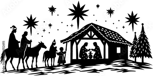 Nativity scene christmas silhouette three wise men magi christmas star bethlehem holiday religious vector art vector illustration
