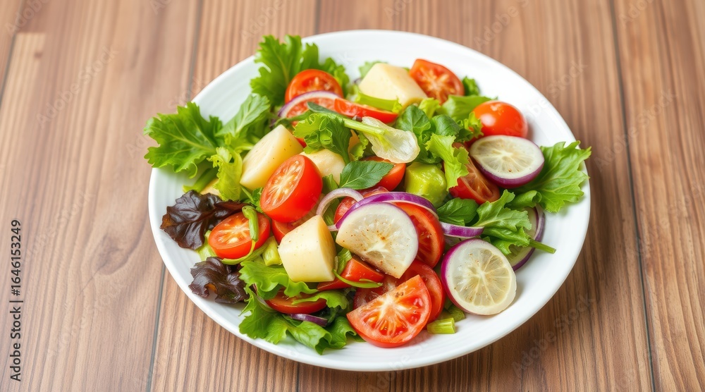 Digital artwork of a fresh vegetable salad in a modern ceramic bowl, top view Digital artwork of a fresh vegetable salad in a modern ceramic bowl, top view