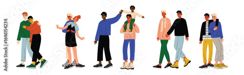 LGBT Couples with Man and Woman Romantic Gay Pair Vector Set