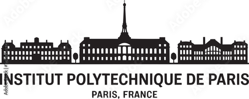 Institut Polytechnique de Paris Skyline Silhouette Vector Illustration in Black and White