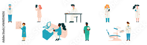 Man and Woman Doctor Character in Medical Uniform Vector Set