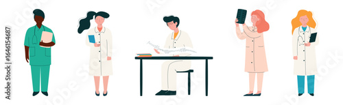 Man and Woman Doctor Character in Medical Uniform Vector Set