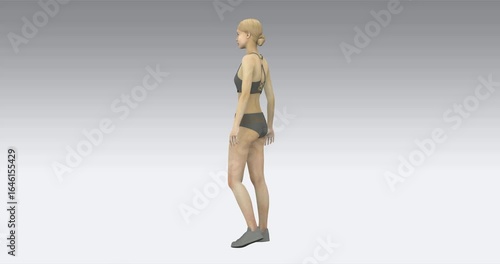 female european mannequin in front of white background. Circular rotation