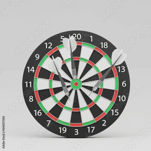 Dartboard with darts in the bullseye against a plain background.