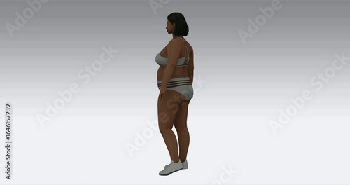 female american mannequin in front of white background. Body Positive Model. Circular rotation