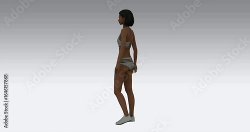 female american mannequin in front of white background. Circular rotation