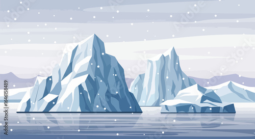 Majestic Icebergs Float Silently During Snowy Arctic Winter Landscape Scenery