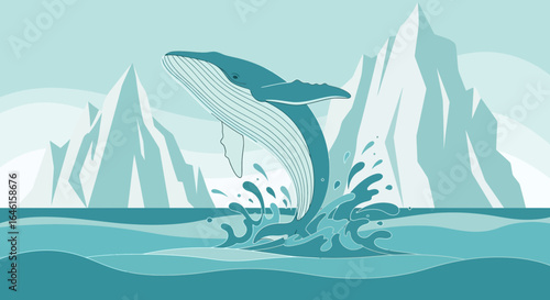 Majestic Whale Breach Against Icy Peaks In Frozen Arctic Waters Scene