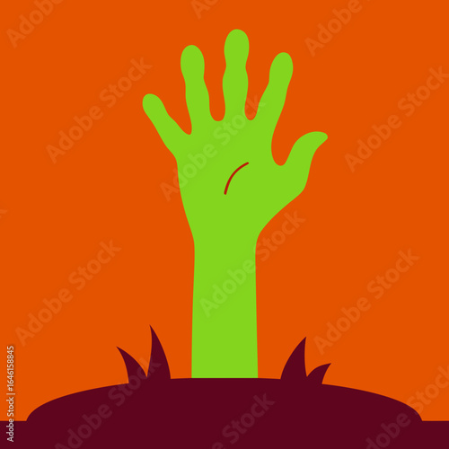 Green zombie hand emerging from the ground
