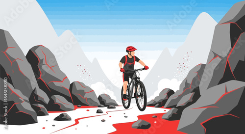 Mountain Biker On a Trail With Rocks Riding The Mountain Landscape