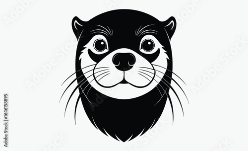 Otter head silhouette, aquatic mammal vector, wildlife icon, black animal illustration, otter head silhouette line art vector illustration with a white background