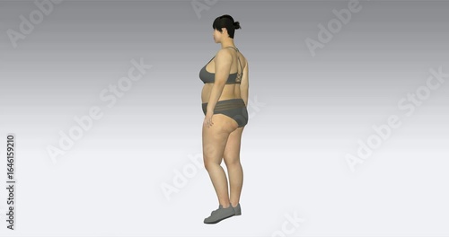 female asian mannequin in front of white background. Body Positive Model. Circular rotation