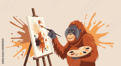 Orangutan Artist Creates Abstract Expressionism on Canvas With Bold Splatters