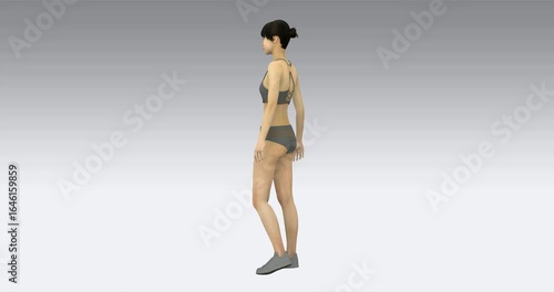 female asian mannequin in front of white background.  Circular rotation