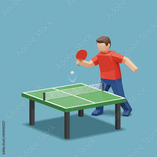 Person playing table tennis with paddle and ball on a green table.