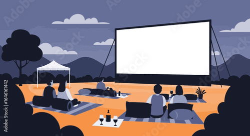 People Enjoying An Evening Outdoor Cinema Experience Under The Starry Sky