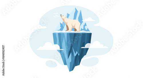 Polar bear standing on a melting iceberg representing climate change awareness illustration