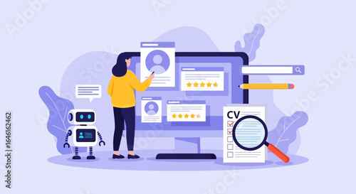 Modern Automated Recruitment Process with AI and Human Collaboration Illustration