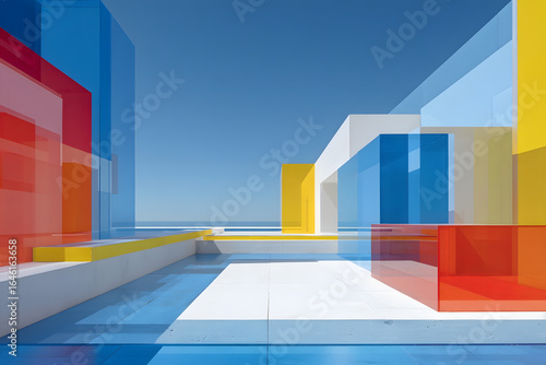 Wallpaper Mural An abstract geometric composition with blue, yellow, and red blocks and shapes. Torontodigital.ca