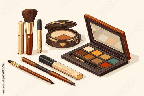 Stylized Makeup Kit with Brushes, Eyeshadow Palette, and Cosmetic Products