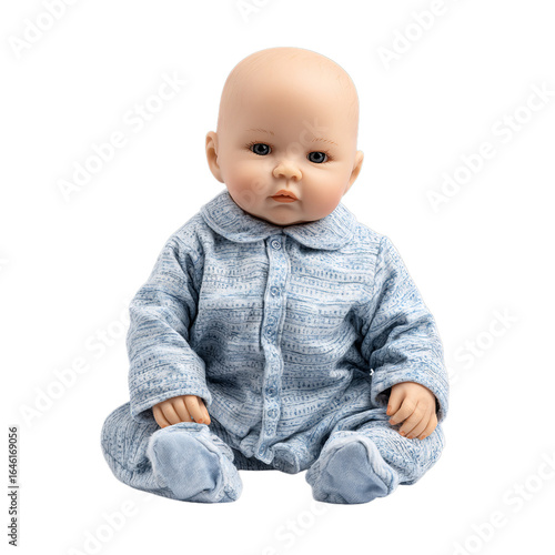 Lifelike reborn baby doll in pajamas. Isolated white background. Png format