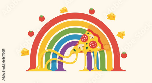 Rainbow Pizza Slice with Delicious Cheesy Melt For Restaurant Menu