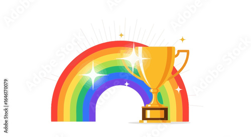 Rainbow trophy illustration showcasing achievement and recognition concept for success and celebration