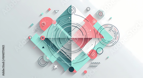 Abstract Geometric Composition Modern Graphic Design with Vibrant Colors and Shadow Play