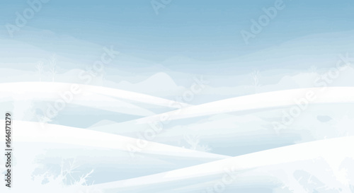 Serene winter landscape illustration with snowy hills and a soft blue sky digital art, seasonal background