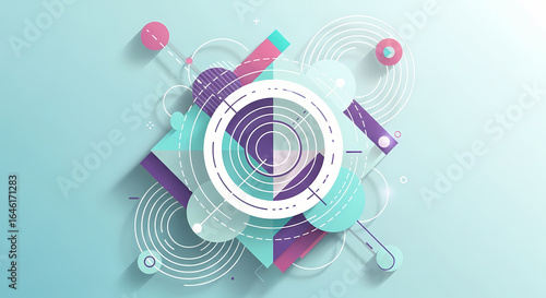 Abstract futuristic technology background with a dynamic composition of colorful geometric shapes and circles
