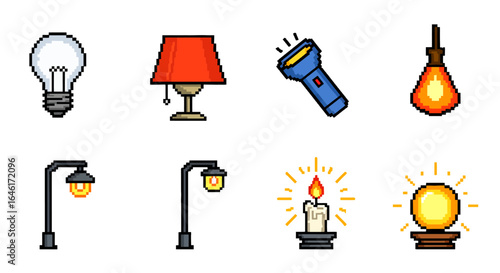 Pixel Art Lights Collection Various Styles Different Light Sources high quality professional