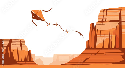Scenic Desert Landscape with a Kite Flying High Amidst Red Rock Formations