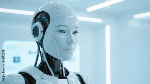 Futuristischer Hybrid aus Roboter und Mensch - Konzept für künstliche Intelligenz